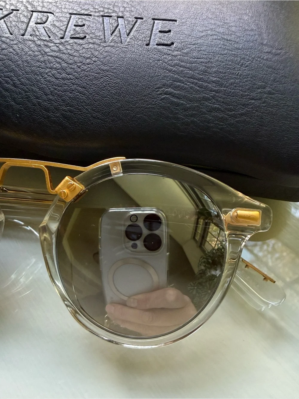 Krewe St Louis Clear frame Grey mirrored lenses sunglasses